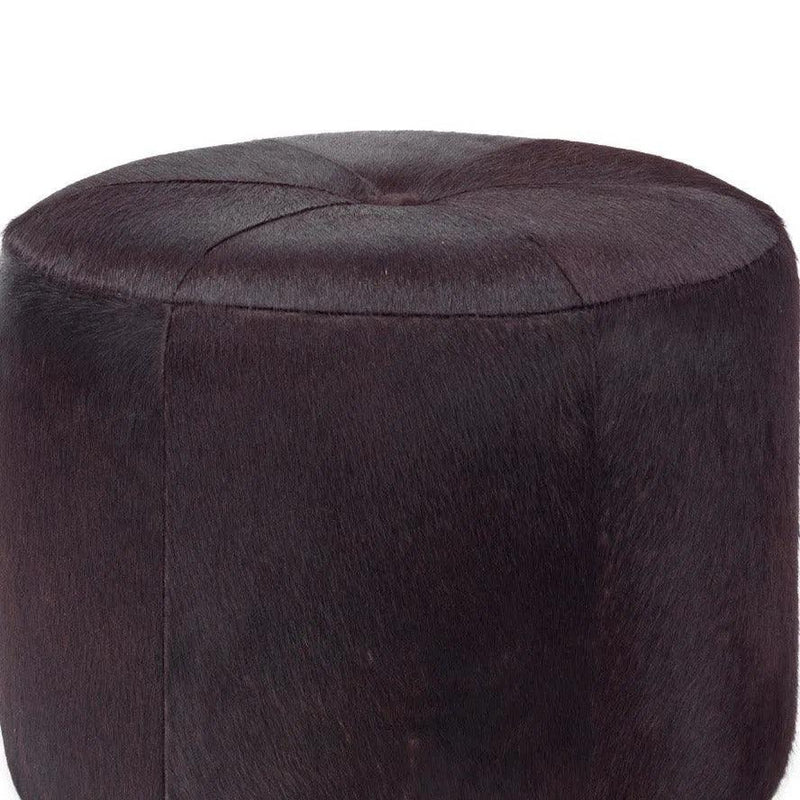 Brown Hide & Gold Accents Small Thackeray Round Pouf Poufs and Stools LOOMLAN By Jamie Young