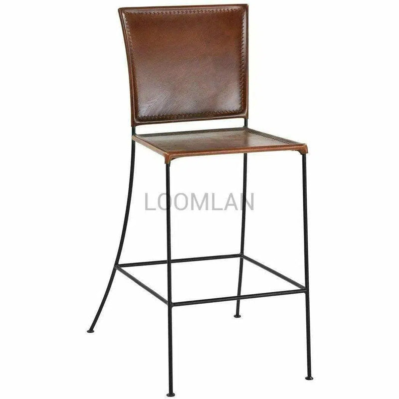 Brown Leather Dining Bar Height Chair (Set of 2) Bar Stools LOOMLAN By LOOMLAN