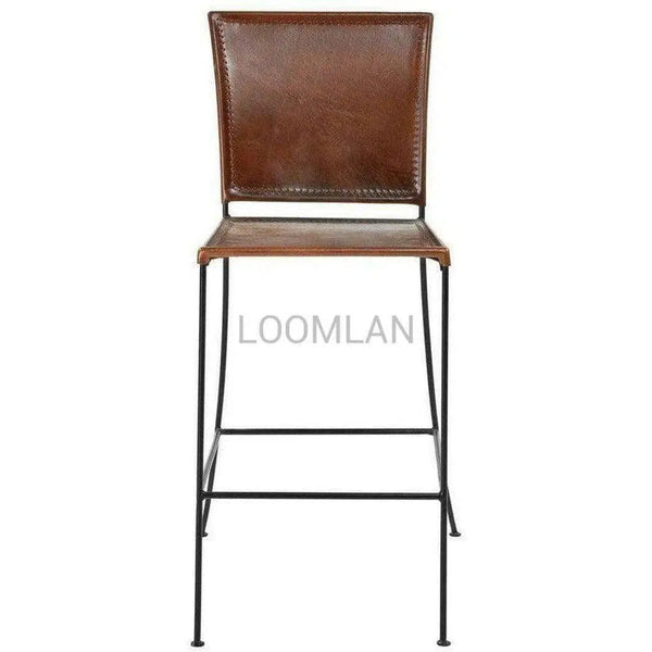 Brown Leather Dining Bar Height Chair (Set of 2) Bar Stools LOOMLAN By LOOMLAN