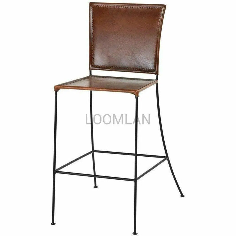 Brown Leather Dining Bar Height Chair (Set of 2) Bar Stools LOOMLAN By LOOMLAN