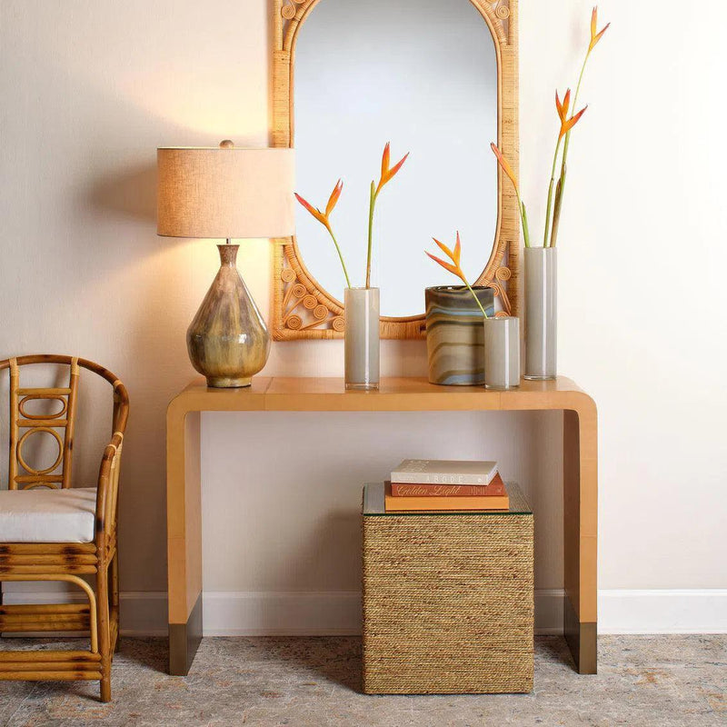 Brown Leather End Table Waterfall Mid Century Modern Side Table Side Tables LOOMLAN By Jamie Young