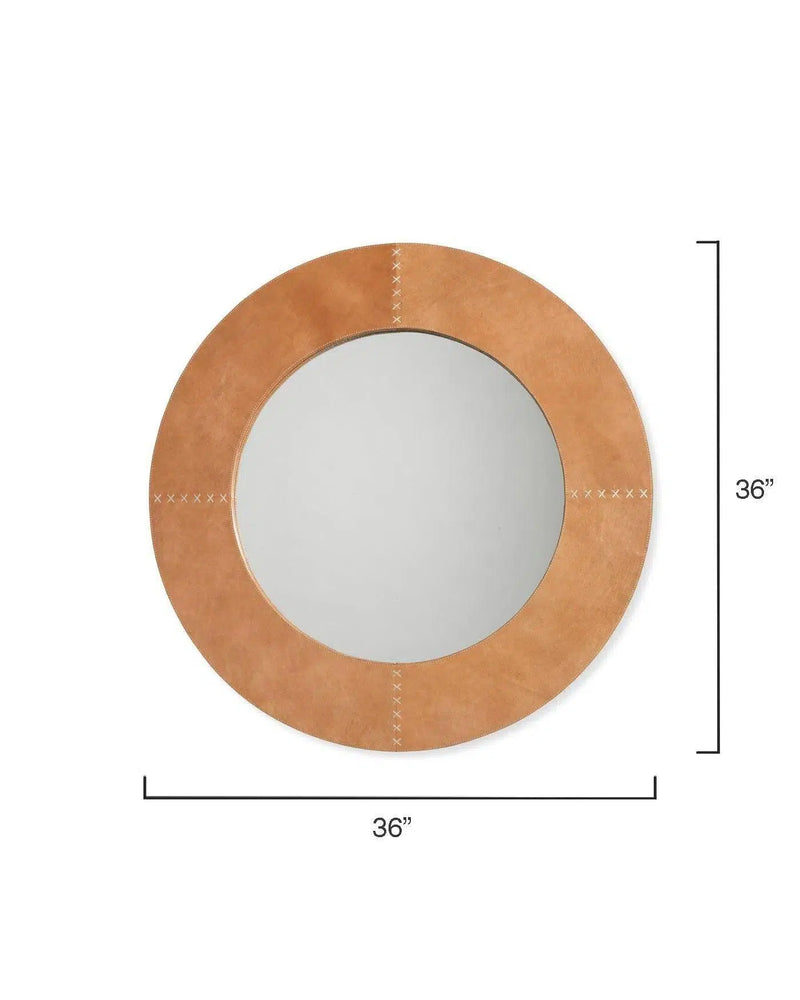 Brown Leather Round Cross Stitch Wall Mirror Wall Mirrors LOOMLAN By Jamie Young