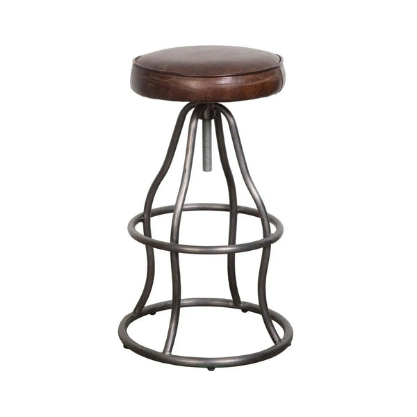 Brown Leather Seat Backless Adjustable Height Counter Height Stool Counter Stools LOOMLAN By LH Imports