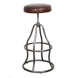 Brown Leather Seat Backless Adjustable Height Counter Height Stool Counter Stools LOOMLAN By LH Imports