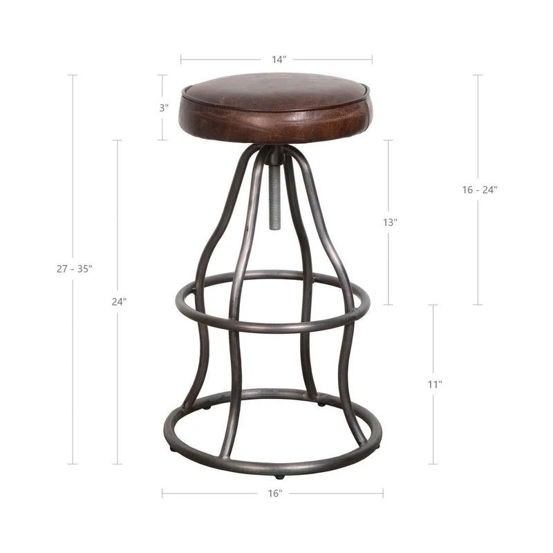 Brown Leather Seat Backless Adjustable Height Counter Height Stool Counter Stools LOOMLAN By LH Imports