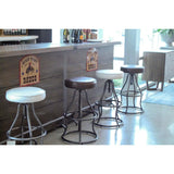 Brown Leather Seat Backless Adjustable Height Counter Height Stool Counter Stools LOOMLAN By LH Imports