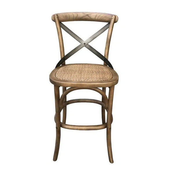 Brown Rattan Wood Seat Over Base Counter Height Stool Counter Stools LOOMLAN By LH Imports