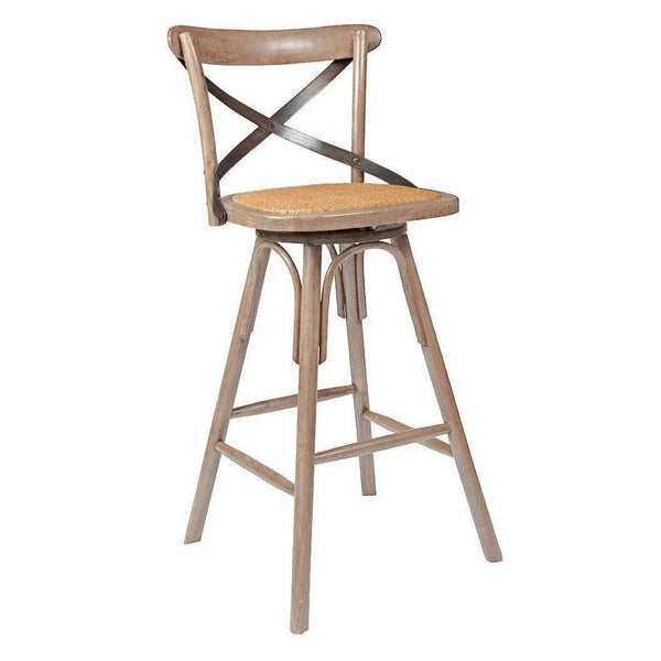 Brown Rattan Wood Seat Over Base Swivel Counter Height Stool Counter Stools LOOMLAN By LH Imports