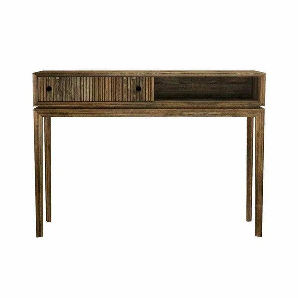 Brown Slim Console Table With Drawers and Shelves Console Tables LOOMLAN By LH Imports