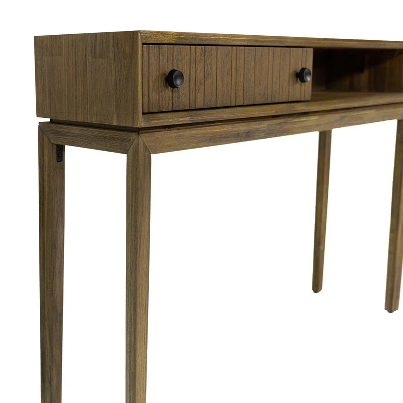 Brown Slim Console Table With Drawers and Shelves Console Tables LOOMLAN By LH Imports