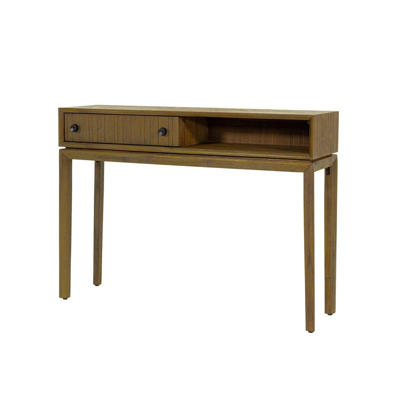 Brown Slim Console Table With Drawers and Shelves Console Tables LOOMLAN By LH Imports