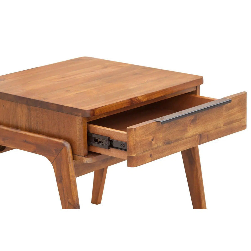 Brown Square Side Table With Drawers Wood Top With Wood Base Side Tables LOOMLAN By LH Imports