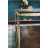 Brown Square Side Table With Shelves Glass Top With Metal Frame Side Tables LOOMLAN By LH Imports