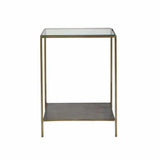 Brown Square Side Table With Shelves Glass Top With Metal Frame Side Tables LOOMLAN By LH Imports