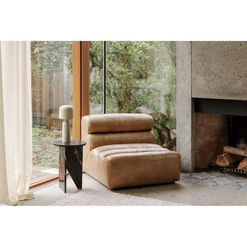 Brown Tan Leather Signature Modular Slipper Chair Modular Components LOOMLAN By Moe's Home