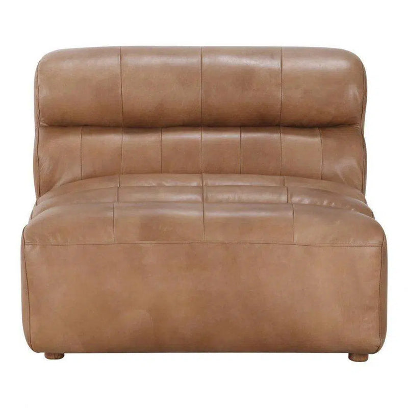 Brown Tan Leather Signature Modular Slipper Chair Modular Components LOOMLAN By Moe's Home