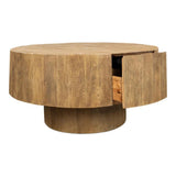 Brutus Barnwood Round Coffee Table With Drawers Round Block Coffee Tables LOOMLAN By Sarreid