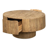 Brutus Barnwood Round Coffee Table With Drawers Round Block Coffee Tables LOOMLAN By Sarreid