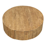 Brutus Barnwood Round Coffee Table With Drawers Round Block Coffee Tables LOOMLAN By Sarreid