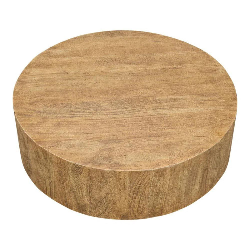 Brutus Barnwood Round Coffee Table With Drawers Round Block Coffee Tables LOOMLAN By Sarreid