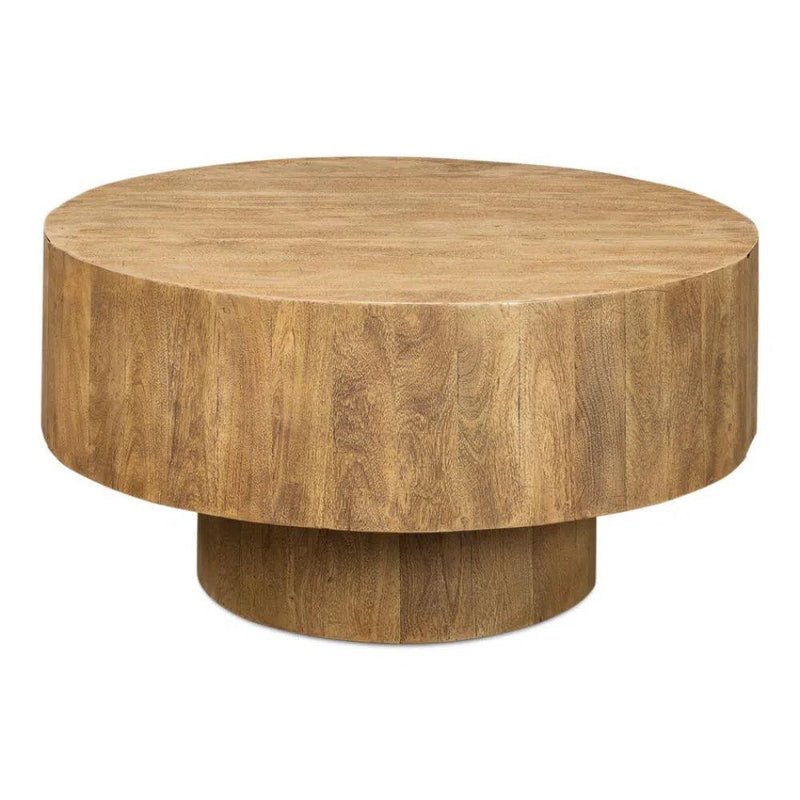 Brutus Barnwood Round Coffee Table With Drawers Round Block Coffee Tables LOOMLAN By Sarreid