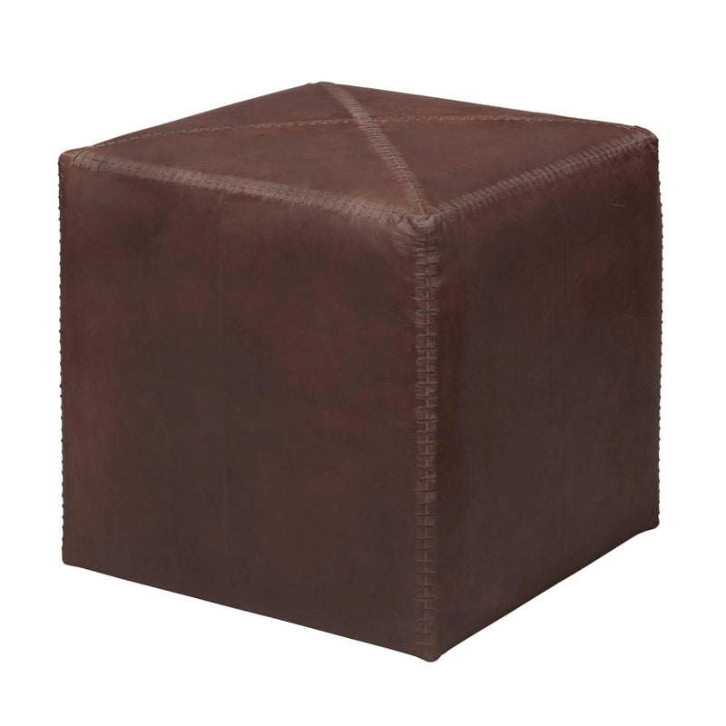 Buff Brown Leather Square Ottoman - Small Ottomans LOOMLAN By Jamie Young