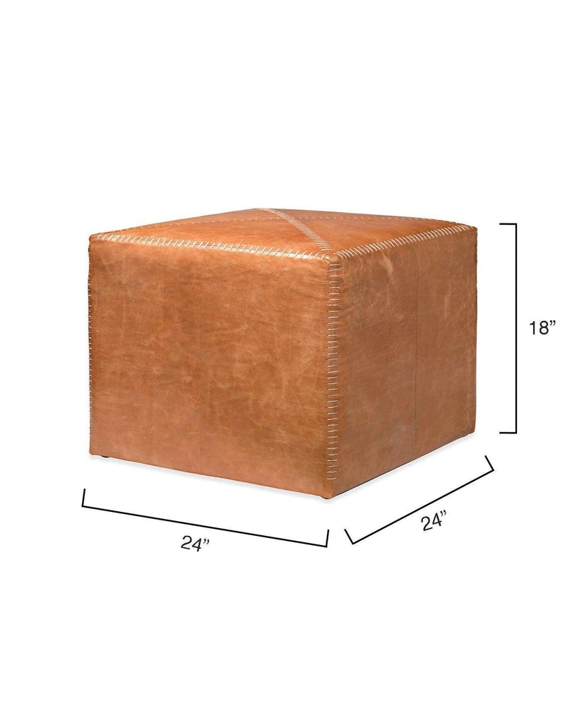 Buff Tan Leather Square Ottoman - Large Ottomans LOOMLAN By Jamie Young