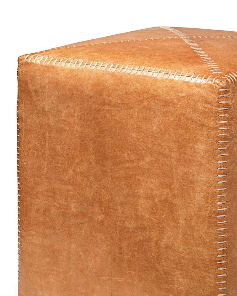 Buff Tan Leather Square Ottoman - Small Ottomans LOOMLAN By Jamie Young