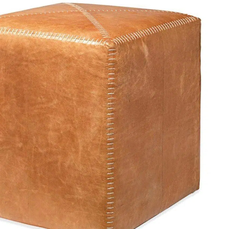 Buff Tan Leather Square Ottoman - Small Ottomans LOOMLAN By Jamie Young