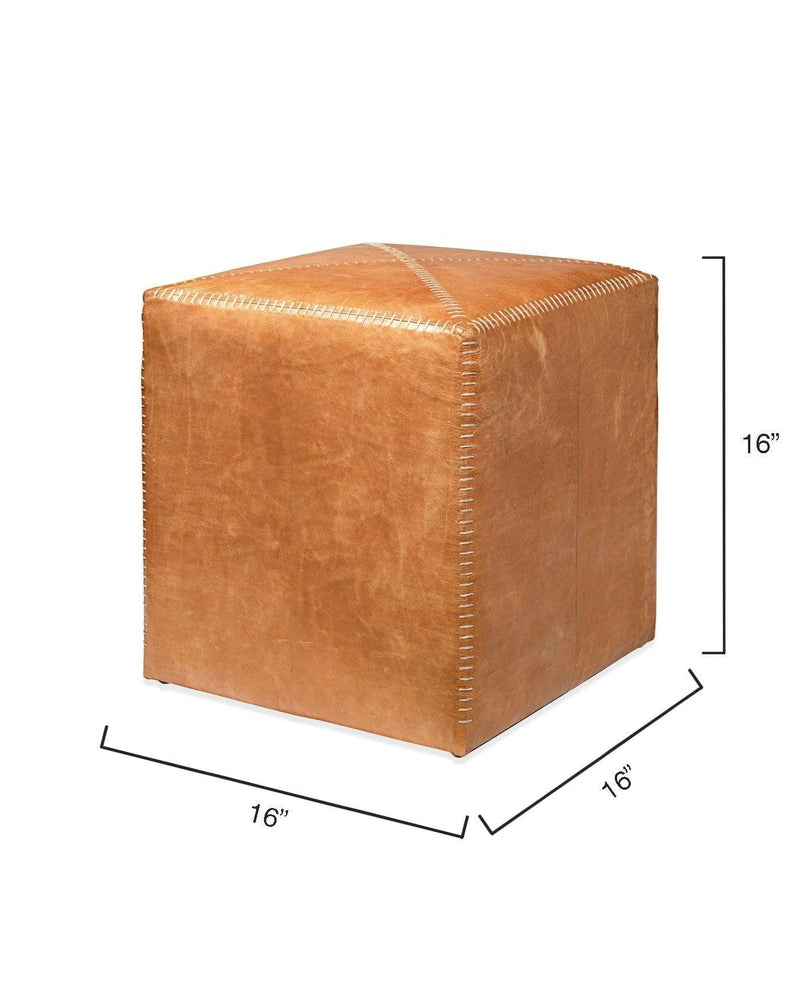 Buff Tan Leather Square Ottoman - Small Ottomans LOOMLAN By Jamie Young