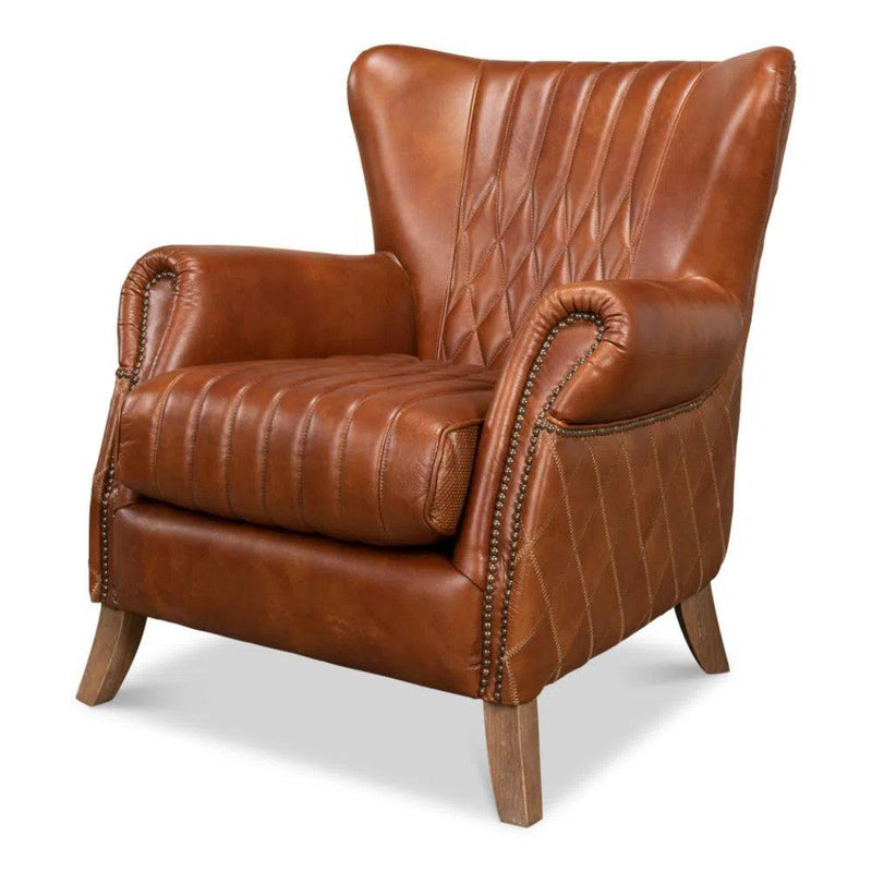 Bugatti Brown Leather Accent Arm Chair Accent Chairs LOOMLAN By Sarreid