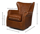 Bugatti Brown Leather Swivel Club Chair Club Chairs LOOMLAN By Sarreid