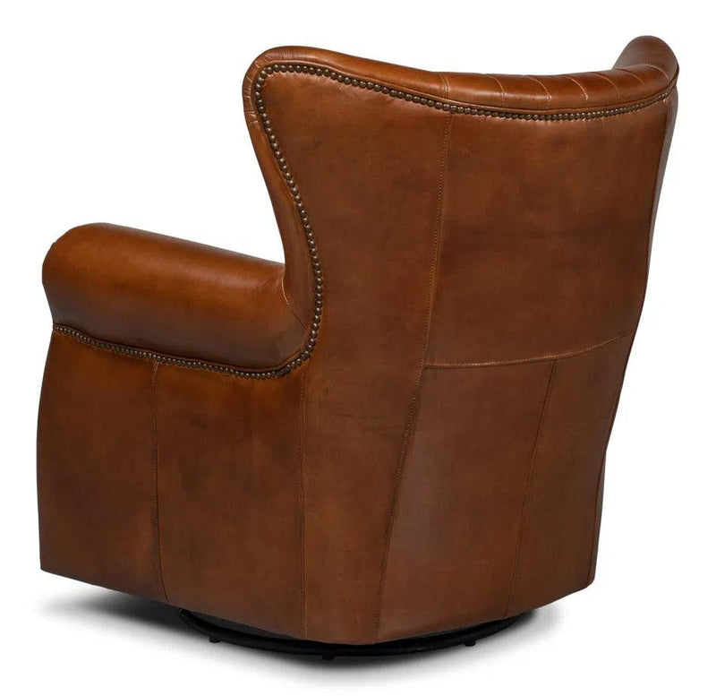 Bugatti Brown Leather Swivel Club Chair Club Chairs LOOMLAN By Sarreid