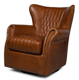 Bugatti Brown Leather Swivel Club Chair Club Chairs LOOMLAN By Sarreid