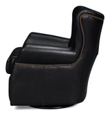 Bugatti Wood and Leather Black Swivel Arm Chair Club Chairs LOOMLAN By Sarreid