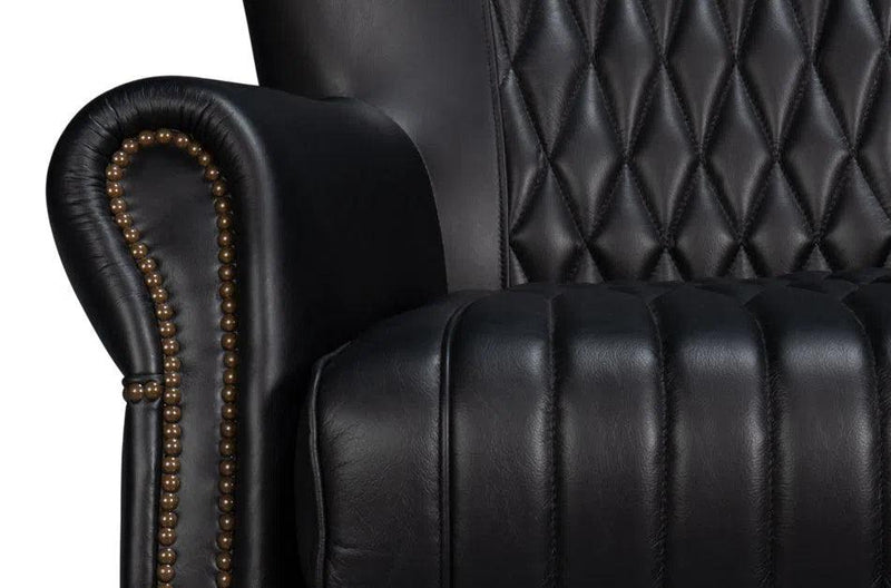 Bugatti Wood and Leather Black Swivel Arm Chair Club Chairs LOOMLAN By Sarreid