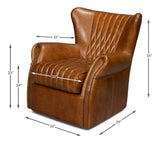 Bugatti Wood and Leather Brown Swivel Arm Chair Club Chairs LOOMLAN By Sarreid