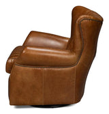 Bugatti Wood and Leather Brown Swivel Arm Chair Club Chairs LOOMLAN By Sarreid