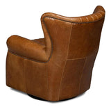 Bugatti Wood and Leather Brown Swivel Arm Chair Club Chairs LOOMLAN By Sarreid