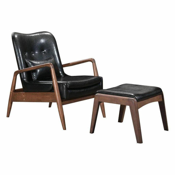 Bully Lounge Chair & Ottoman Black Ottomans LOOMLAN By Zuo Modern