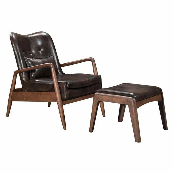 Bully Lounge Chair & Ottoman Brown Ottomans LOOMLAN By Zuo Modern