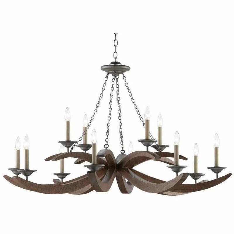 Burnt Wood Antique Galvanize Whitlow Chandelier Chandeliers LOOMLAN By Currey & Co