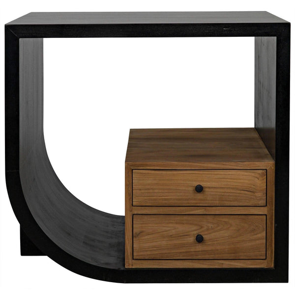 Burton Teak Wood Black Rectangle Side Table With 2 Drawers Side Tables LOOMLAN By Noir