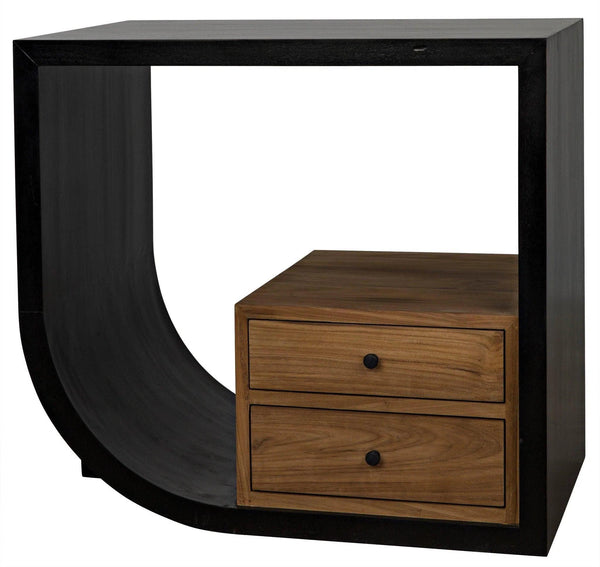 Burton Teak Wood Black Rectangle Side Table With 2 Drawers Side Tables LOOMLAN By Noir