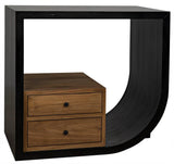 Burton Teak Wood Rectangle Side Table With 2 Drawers Side Tables LOOMLAN By Noir