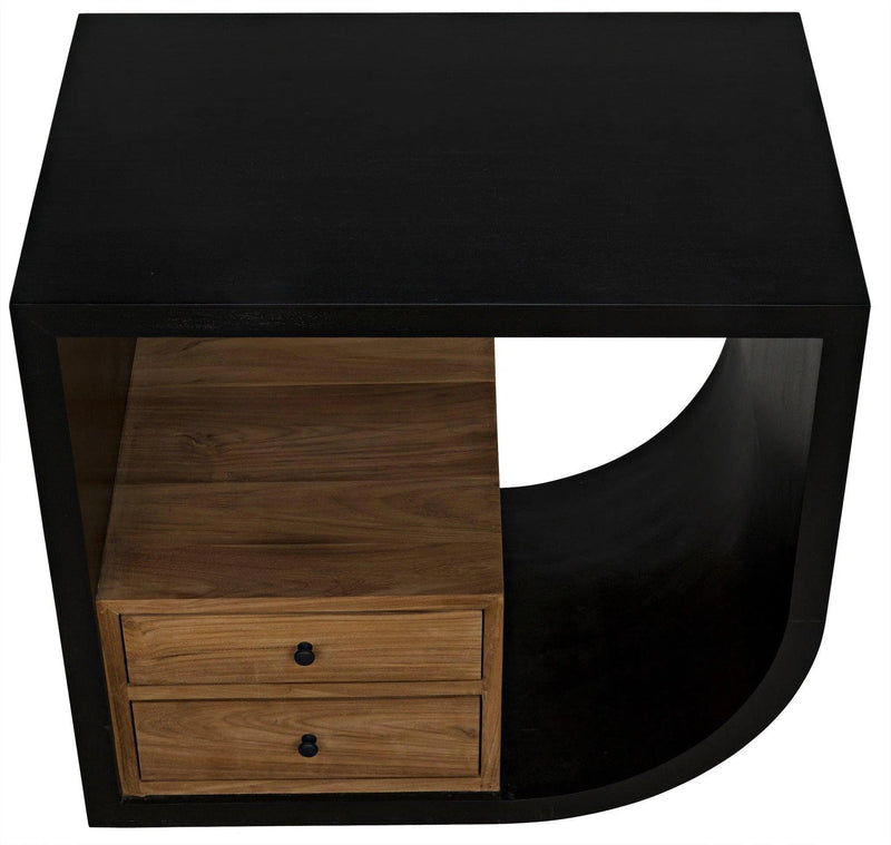 Burton Teak Wood Rectangle Side Table With 2 Drawers Side Tables LOOMLAN By Noir