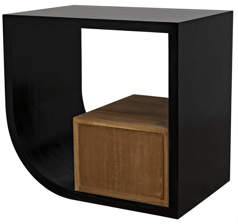 Burton Teak Wood Rectangle Side Table With 2 Drawers Side Tables LOOMLAN By Noir