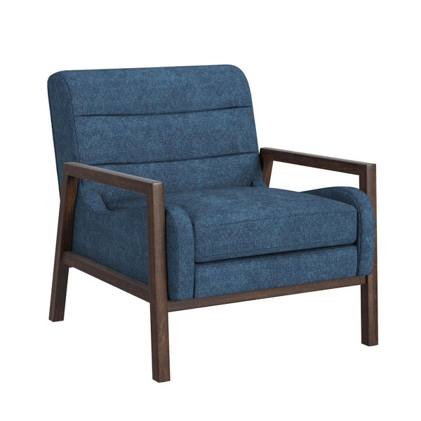 Burton Wood and Fabric Blue Accent Arm Chair Club Chairs LOOMLAN By Bassett Mirror