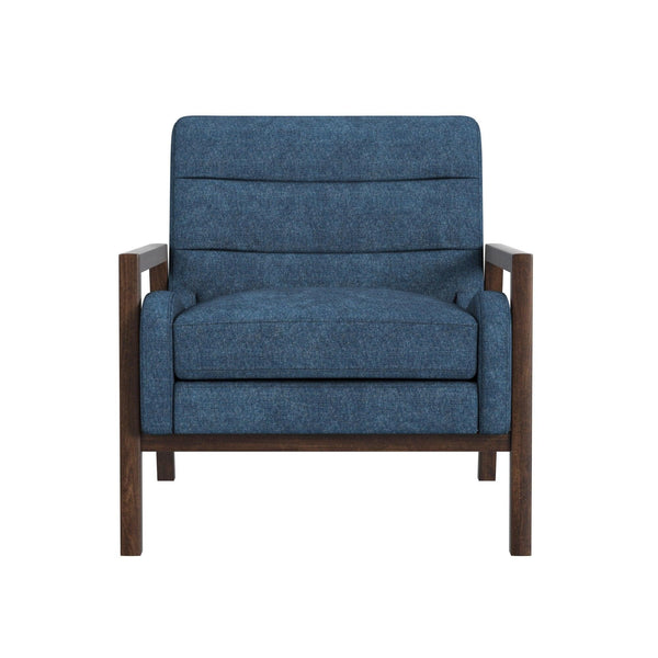 Burton Wood and Fabric Blue Accent Arm Chair Club Chairs LOOMLAN By Bassett Mirror