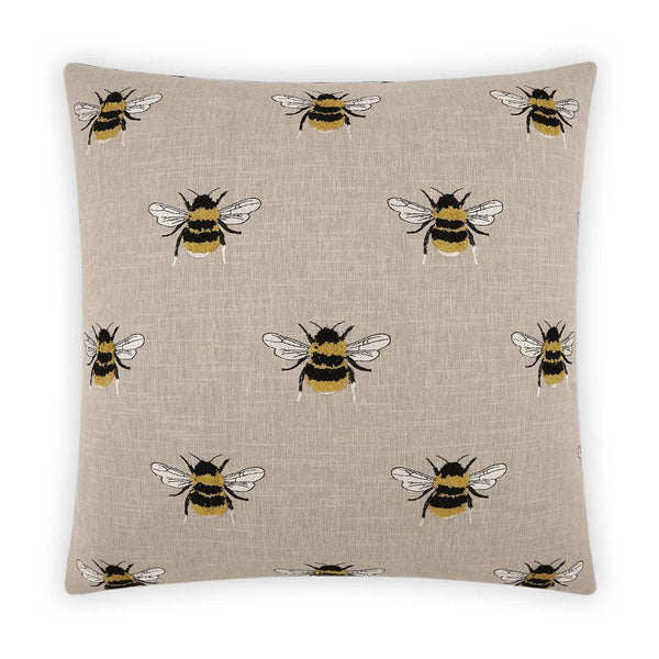 Busy Bee Linen Brown Throw Pillow With Insert Throw Pillows LOOMLAN By D.V. Kap